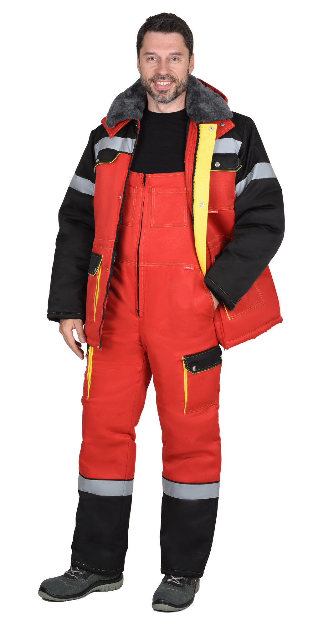 Костюм "ТИТАН" зим: куртка дл., п/к. красный с черным и СОП-50мм. - ПОД ЗАКАЗ