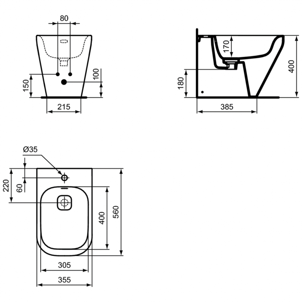 Напольное пристенное биде Ideal Standard TONIC II K523801