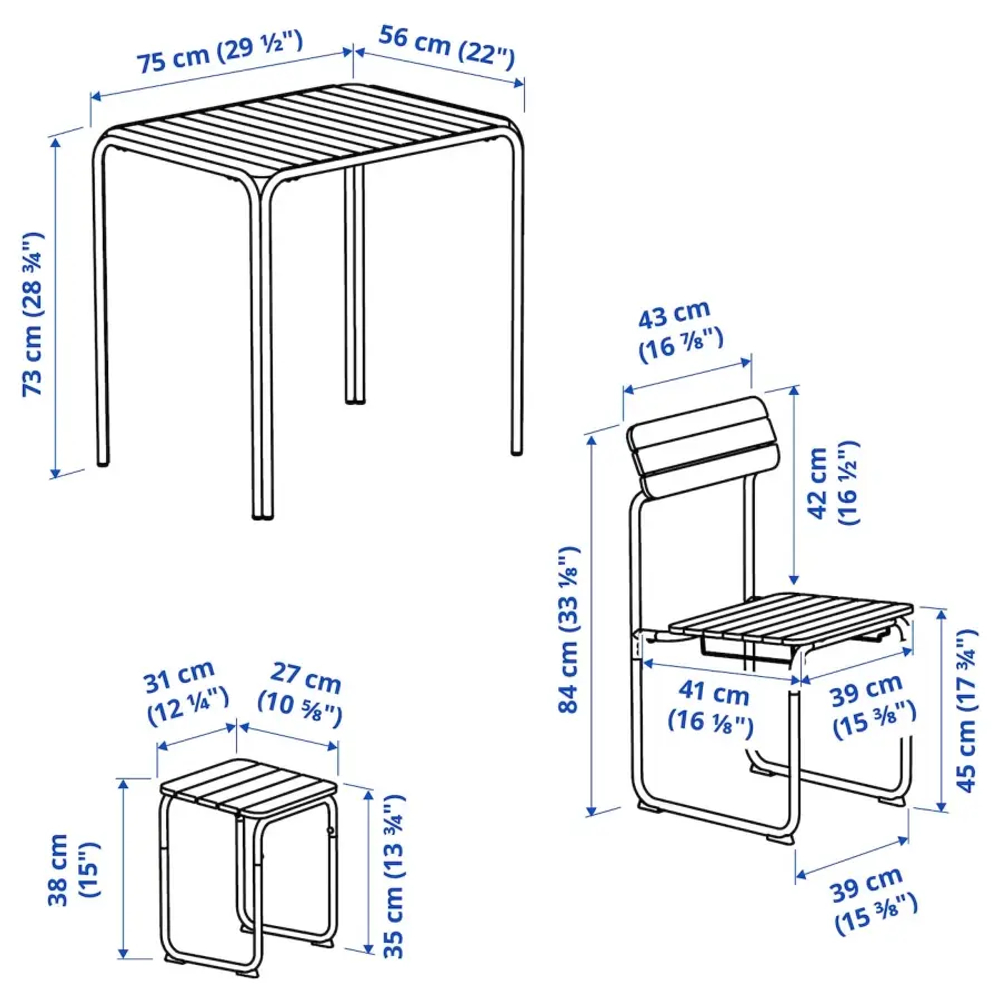 Стол + 2 стула + табурета - FURUÖN / FURUОN IKEA/ ФУРУОН  ИКЕА, 56х75 см, коричневый/черный
