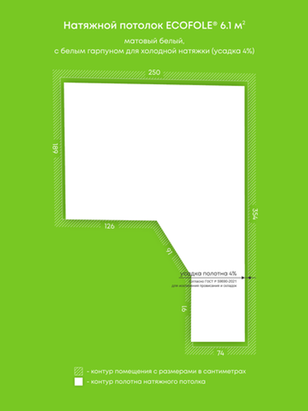 Матовый натяжной потолок 6.1 м2