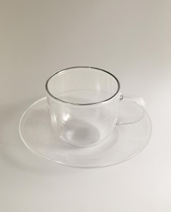 Zara Home чайная пара из боросиликатного стекла, цвет серебристый, 15 см