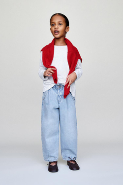 ZARA ДЖИНСЫ BAGGY PAPERBAG С КАРМАНАМИ «СЕРДЦА», ГОЛУБОЙ