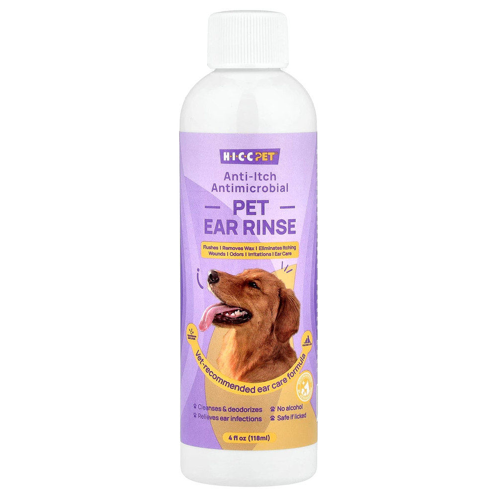 HICC Pet, ополаскиватель для ушей, для собак и кошек, 118 мл (4 жидк. унции)