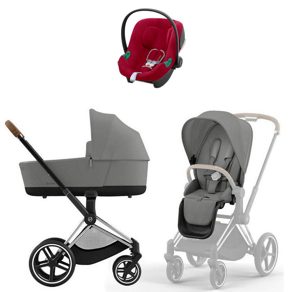 Коляска Cybex Priam IV Chrome Brown complete Aton B2 Dynamic Red Base One 4 в 1 Mirage Grey