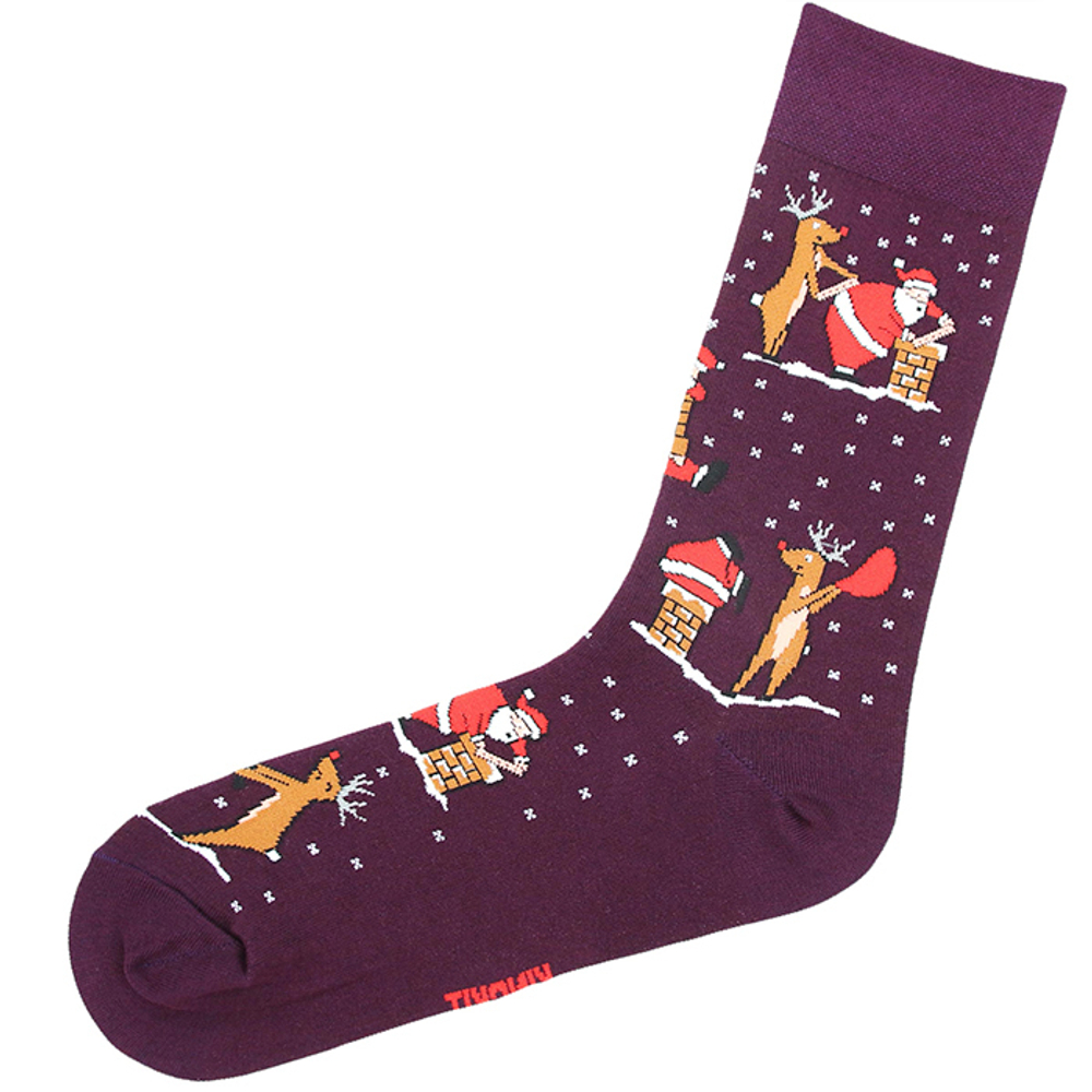 Подарочные носки "с Сантой", Бордовые