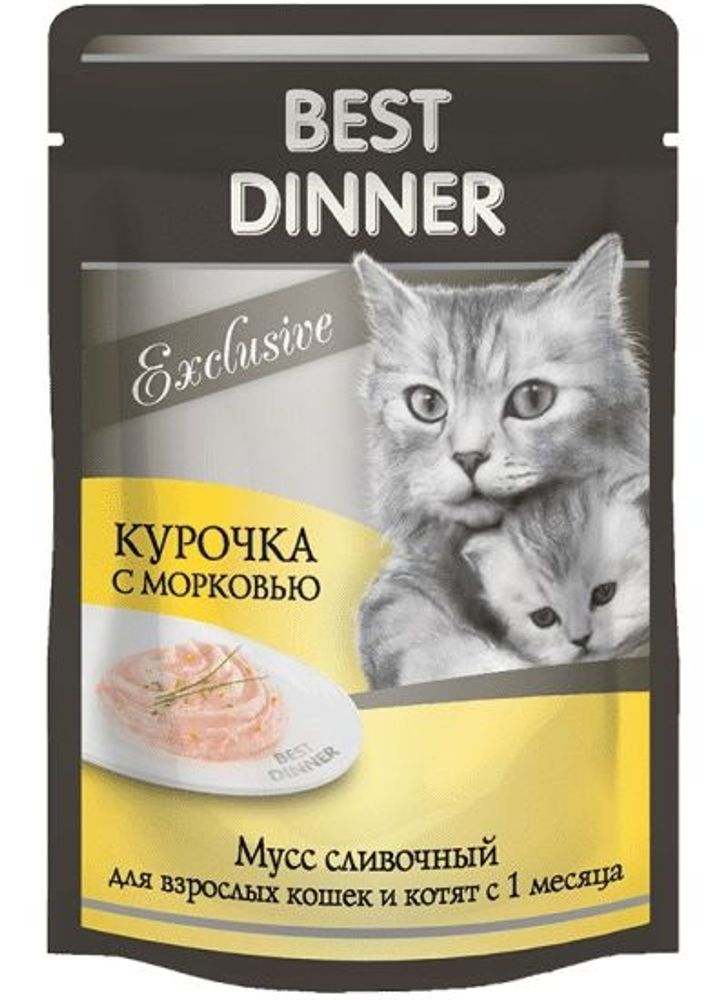 Влажный корм Best Dinner Exclusive для кошек с курицей и морковью в сливочном мусе, пауч 85г