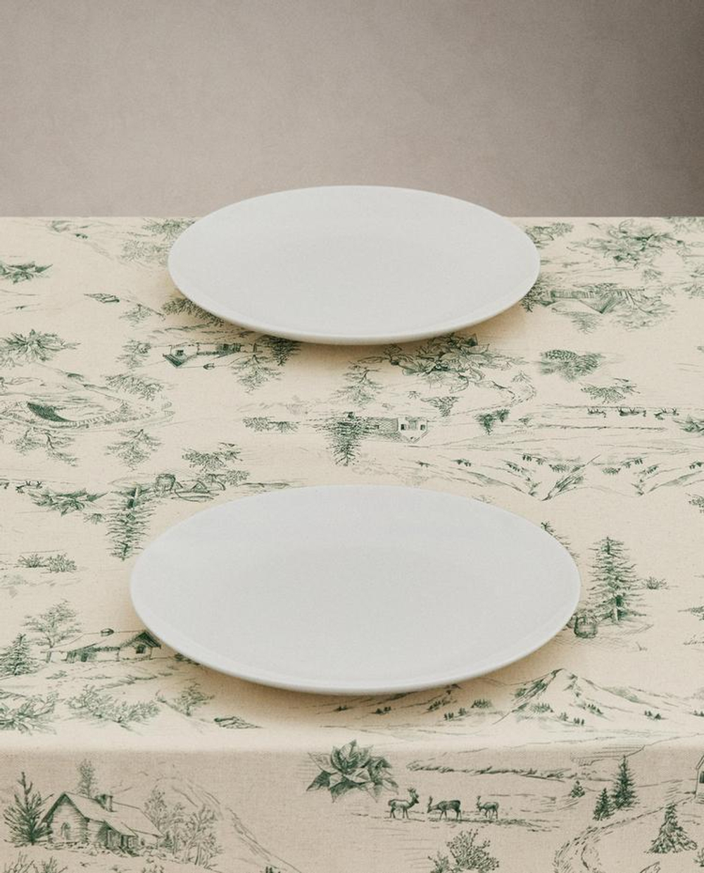 ZARA HOME ХЛОПКОВАЯ РОЖДЕСТВЕНСКАЯ СКАТЕРТЬ С КОНТРАСТНЫМ УЗОРОМ, ЗЕЛЕНЫЙ