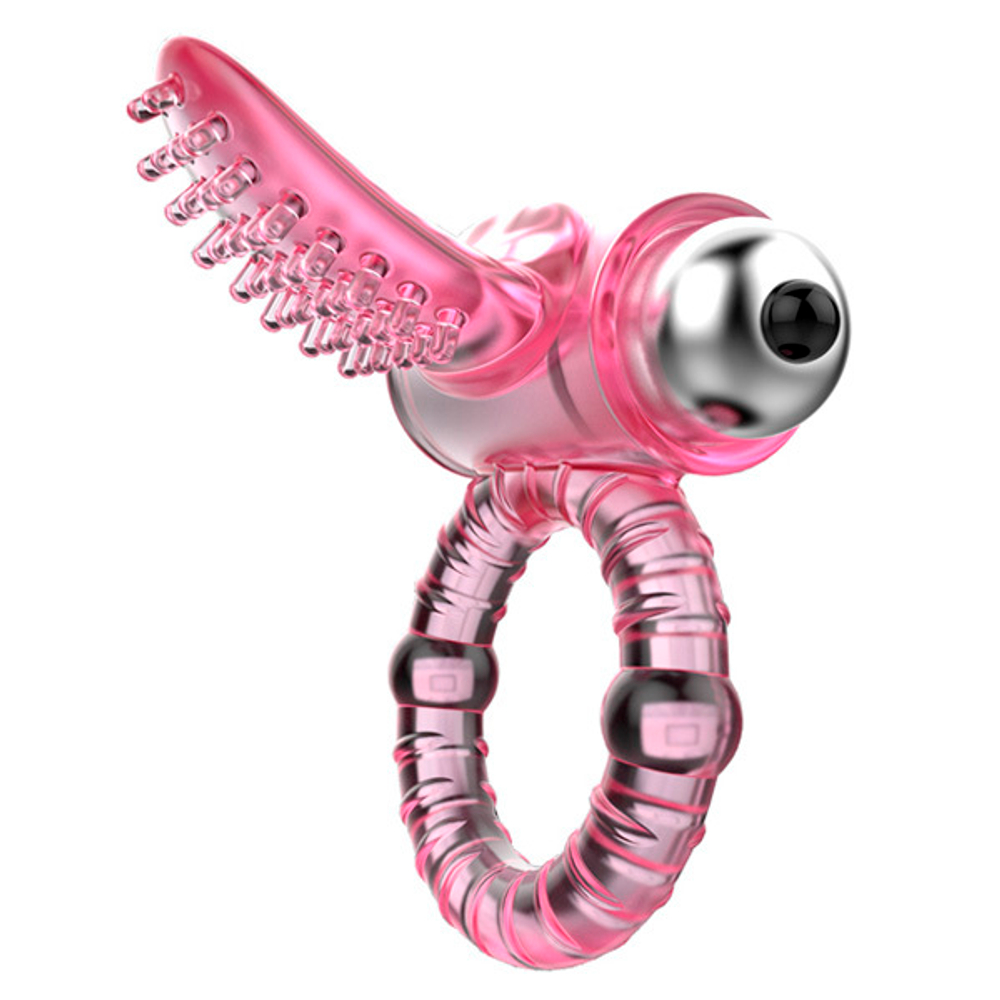 Розовое эрекционное виброкольцо 4,2см с язычком Baile Sweet Vibro Ring BI-014081