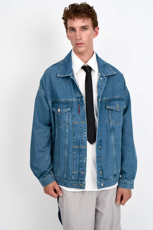 Джинсовая куртка мужская голубая Man Jeans Relaxed Jacket Dark blue