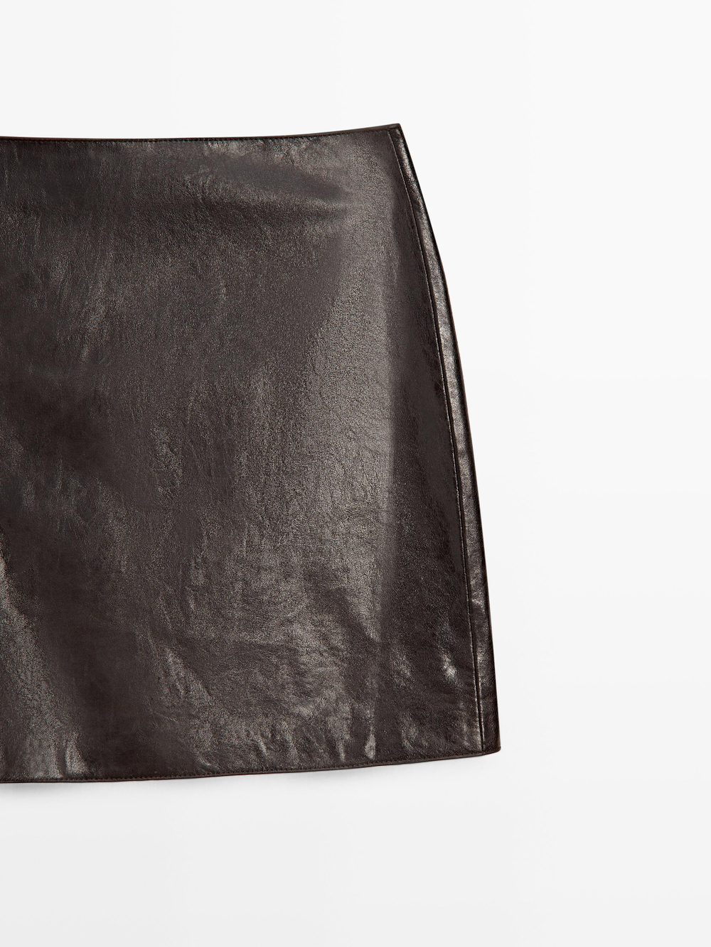 Massimo Dutti Мини-юбка из кожи наппа, коричневый