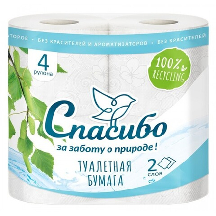 Туалетная бумага СПАСИБО 4 рулона 2 слоя белая