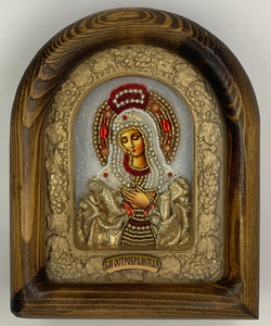 Дивеевская икона с рукописным ликом из бисера Божией Матери Остробрамской