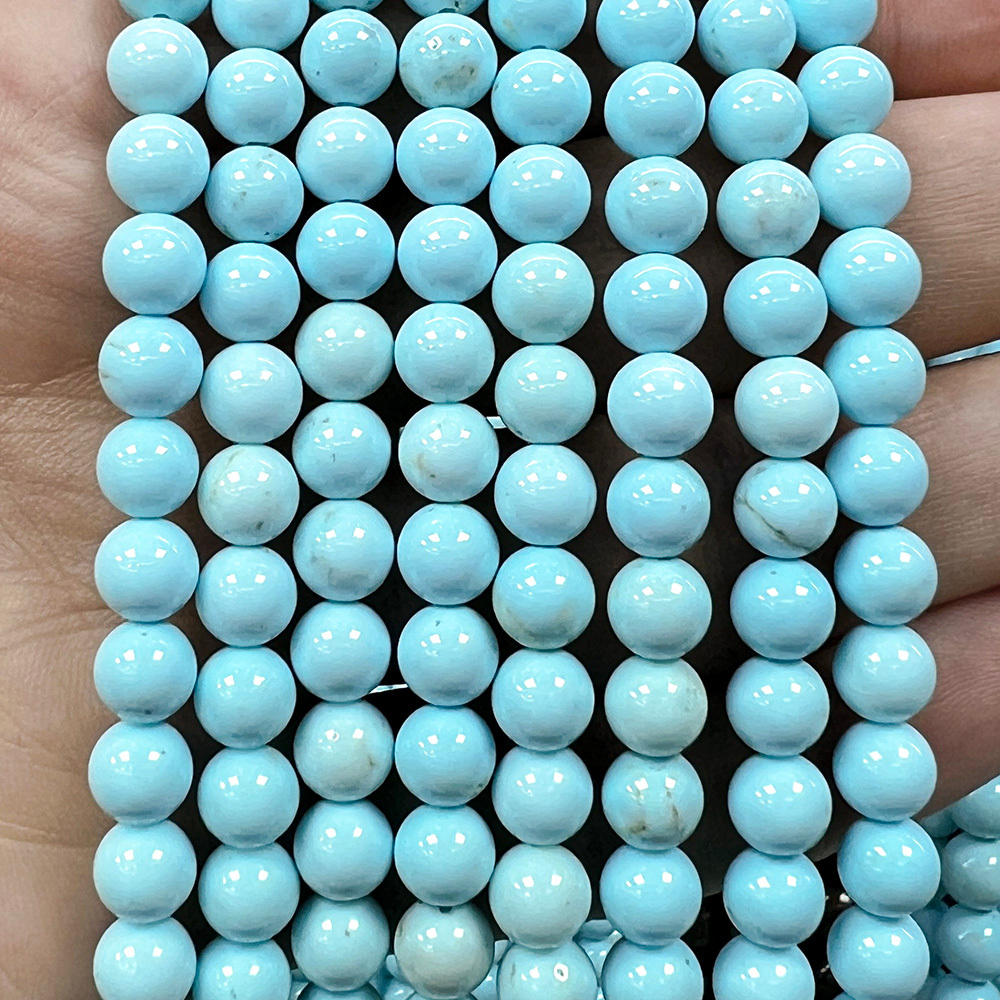 Турквенит Голубой натуральный, бусины шарик 6/8/10/12 мм, на нитке 38 см