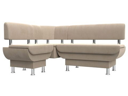 Диван кухонный угловой Альфа левый угол, Бежевый, Велюр, 116684L