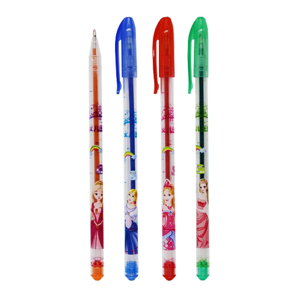 Ручка гелевая, Basir, цветные чернила, серия "Принцессы", ароматизированные, с блёстками, корпус с рисунком, 24 шт