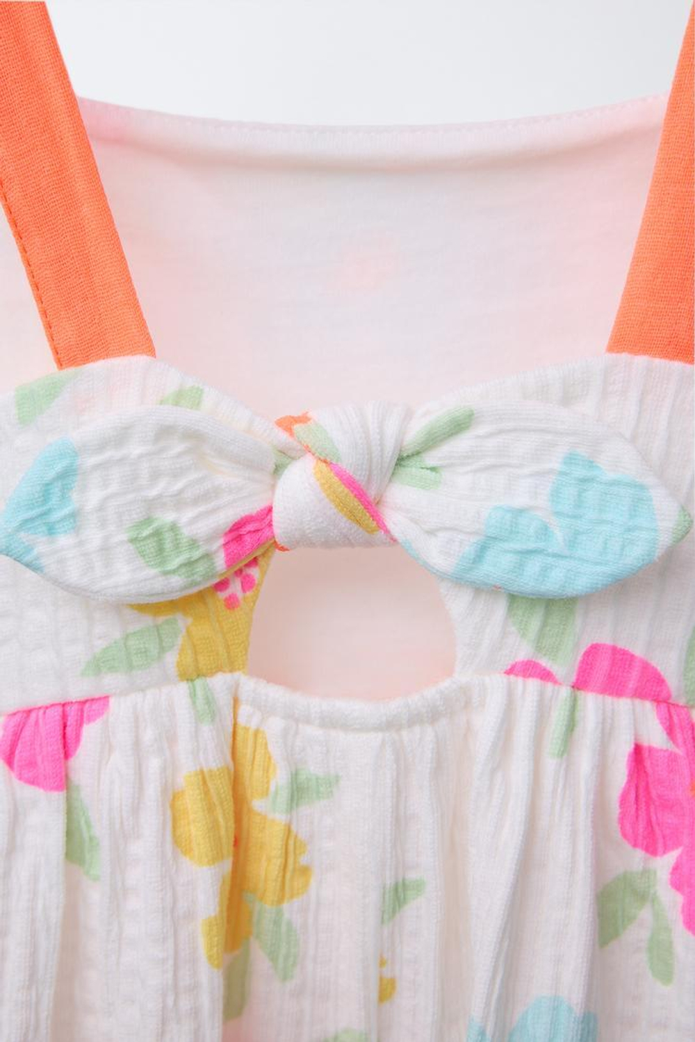 ZARA ПЛАТЬЕ ИЗ РЕЛЬЕФНОЙ ТКАНИ С ПРИНТОМ И БАНТОМ, ОРАНЖЕВЫЙ