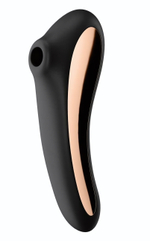 Черный вибромассажер Dual Kiss с вакуумной стимуляцией (Цвет: черный)