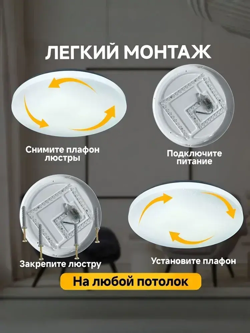 Люстра потолочная светодиодная с пультом. Светильник для спальни, зала, гостиной, детской комнаты. SkyTop 72W (38cm)