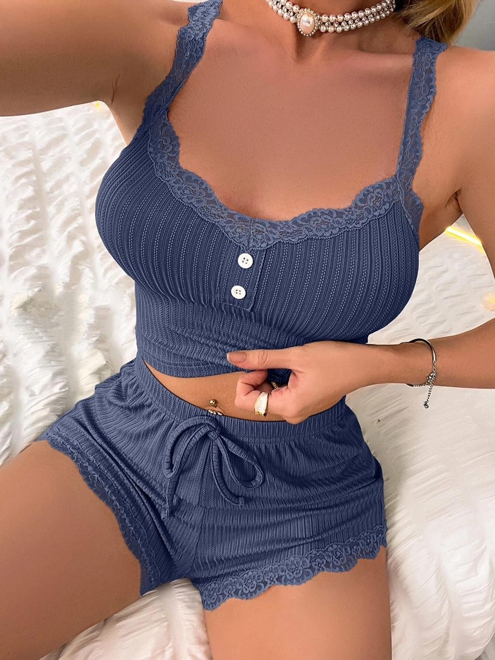 Пижама шорты+майка т/б(лапша с кружевом) 80038