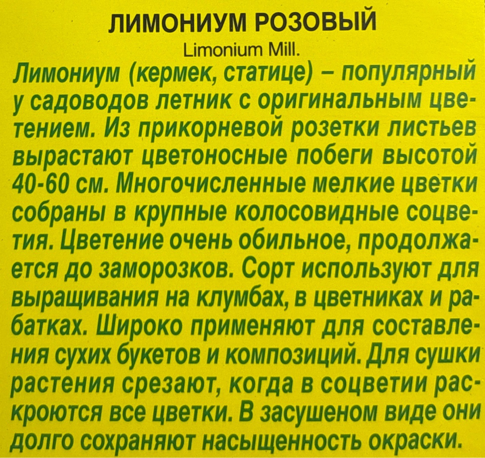 Лимониум (кермек) Розовый 0,05 г СМЦ-260