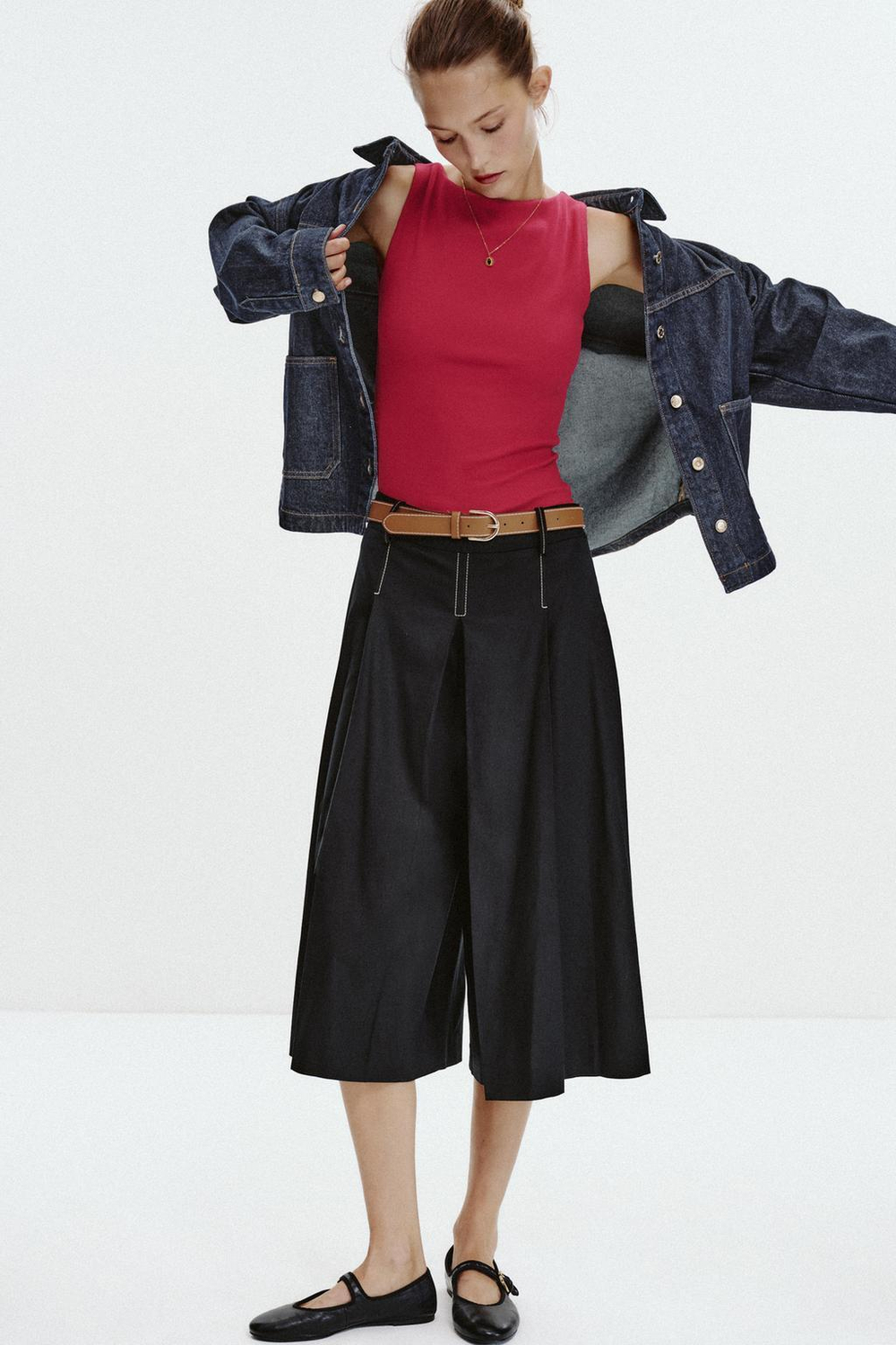 ZARA ТОП В РУБЧИК, ЦВЕТ ФУКСИИ