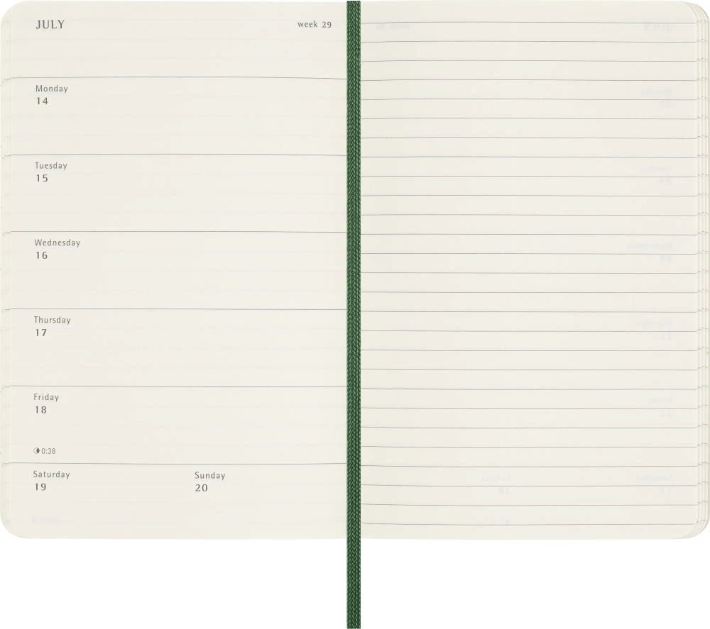 Еженедельник на 2025 год Moleskine Classic Soft (DSK1512WN2) 9х14см мягкая обложка зеленый