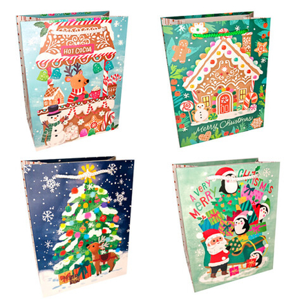 Пакет подар. бум. новогодн. 31*42*12 см 210 гр/м2 "Пряничное настроение микс дизайнов
