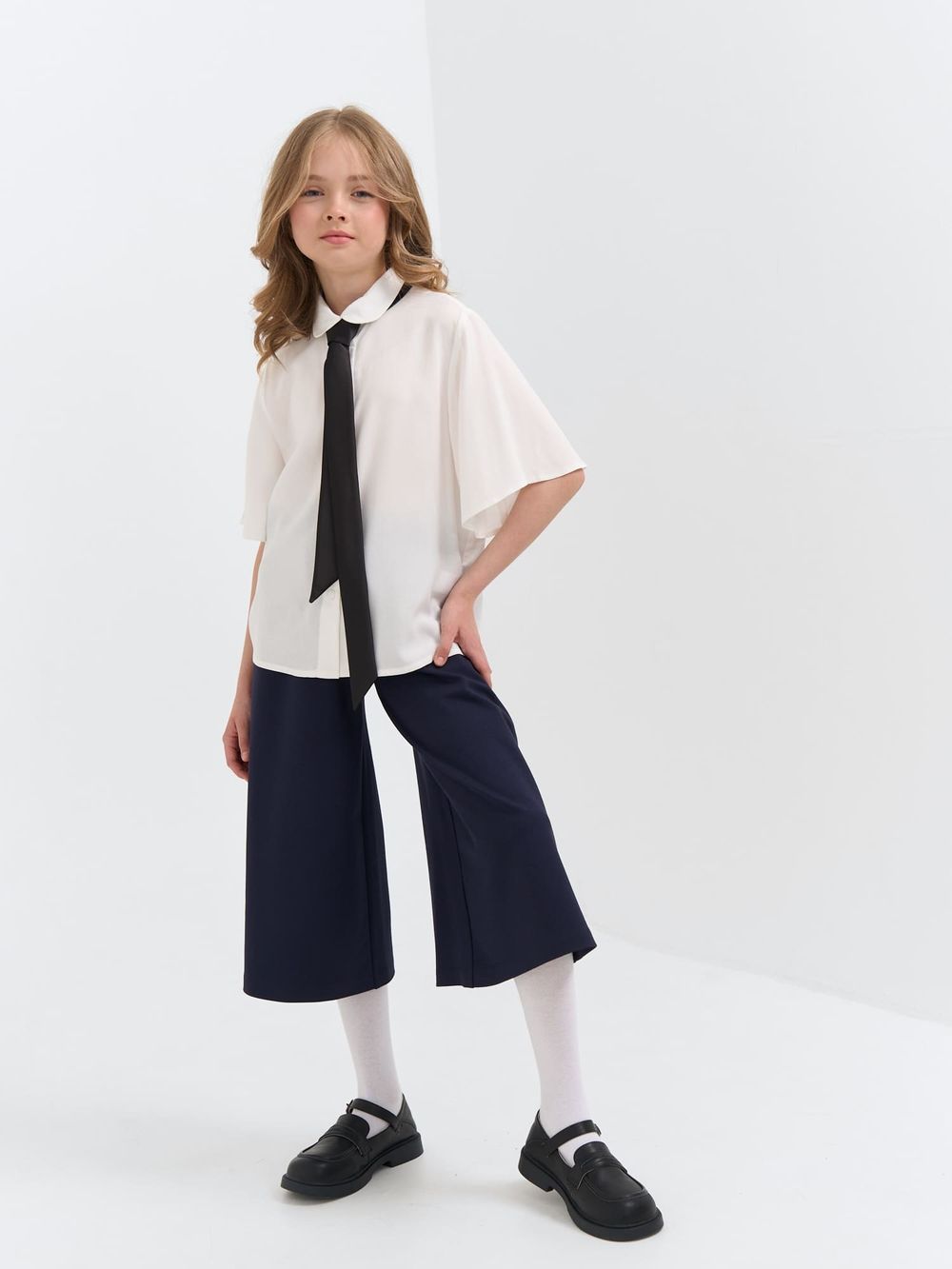 Блузка с коротким рукавом для девочки "Белая" 7+