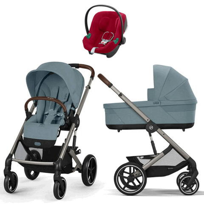 Коляска Cybex Balios S Lux TPE complete Aton B2 Dynamic Red 3 в 1 Stormy Blue с дождевиками