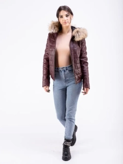 Куртка женская из натуральной кожи с капюшоном Турция