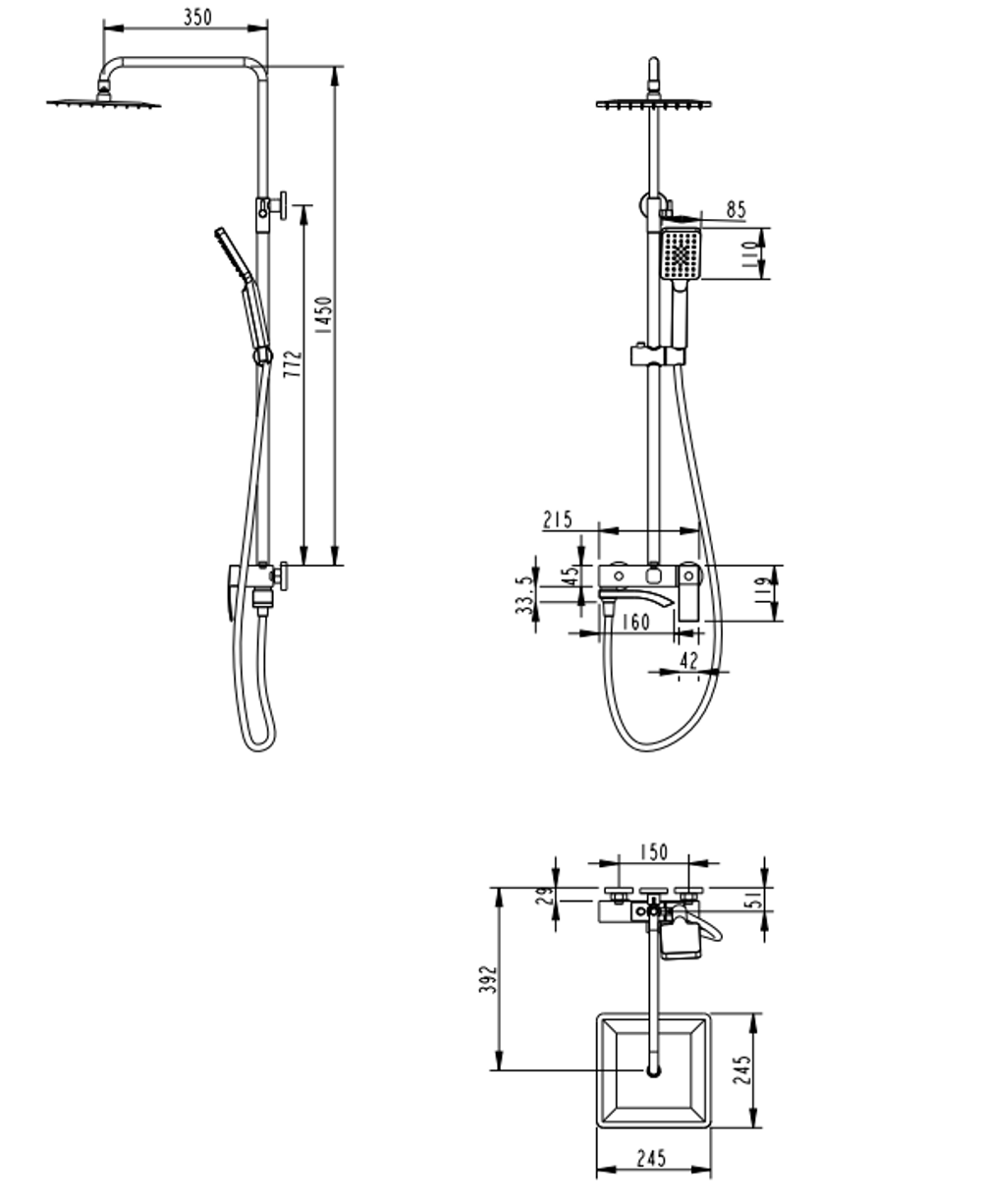 Душевая система Grocenberg GB7007-1 Черный матовый