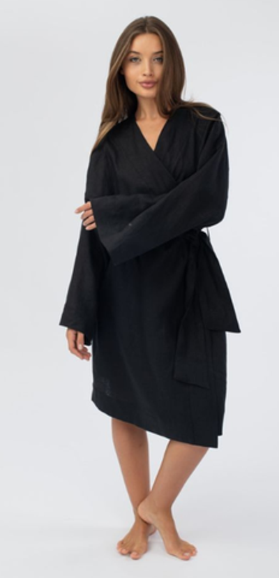 Халат кимоно женский Woodson, чёрный лён (40-52)
