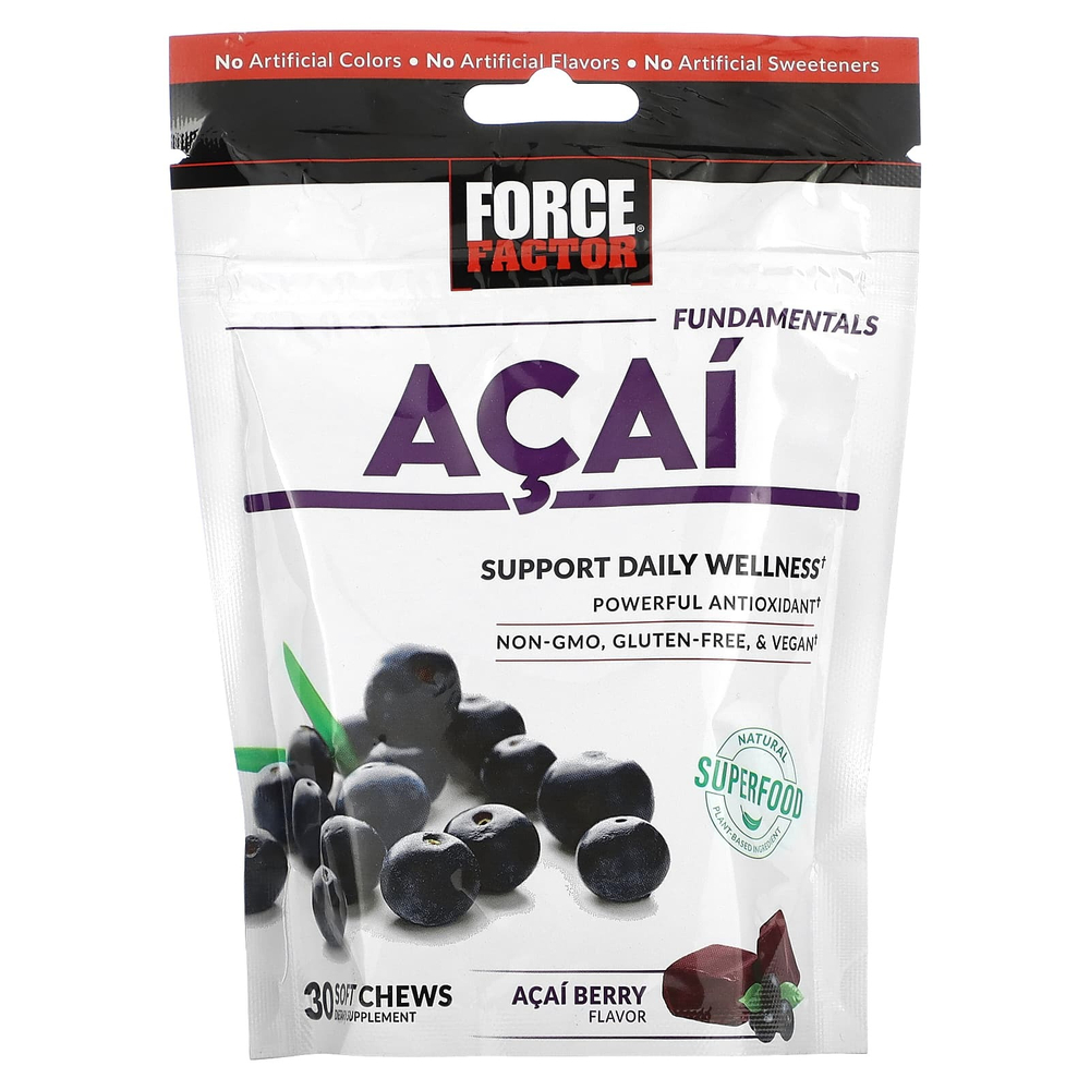 Force Factor, Fundamentals, асаи, 30 жевательных таблеток (500 мг в 1 жевательной таблетке)