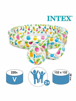 Детский надувной бассейн 132х28 см Ананас Intex 59469, игровой водный набор с надувным мячом и кругом для дачи