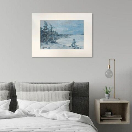 Картина авторская маслом на холсте в паспарту 30х40 см на стену для интерьера "Морозный день"