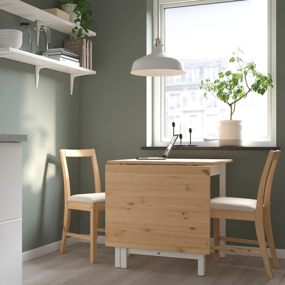 Стол с откидной столешницей- IKEA PINNTORP, 67/124х75х75 см,  ПИННТОРП ИКЕА, светло-коричневый/белый