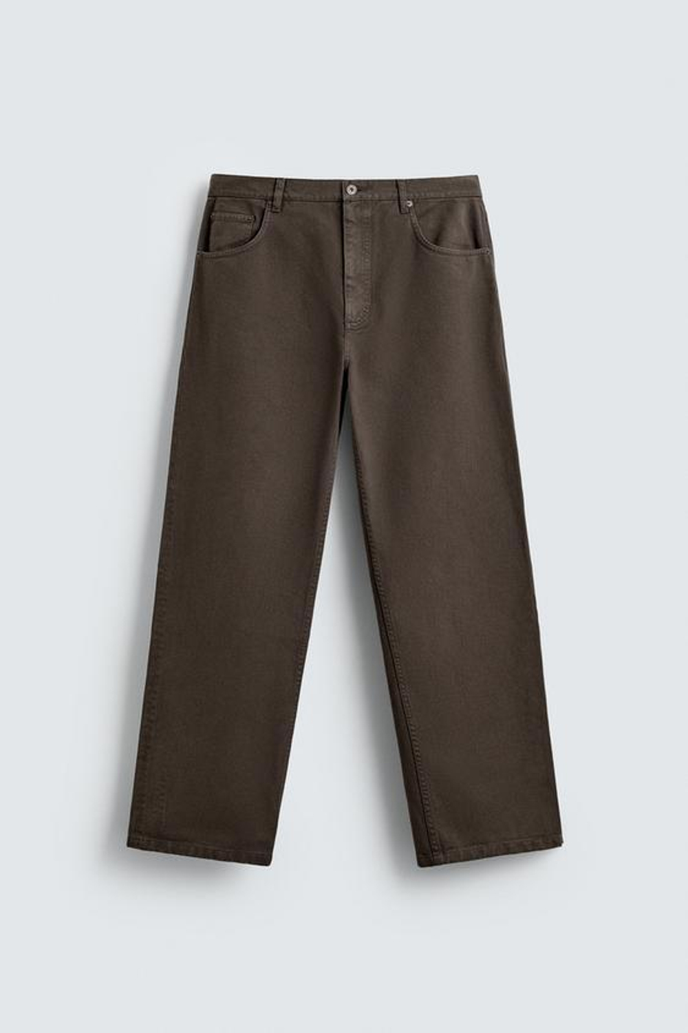 ZARA БРЮКИ STRAIGHT FIT ИЗ РЕЛЬЕФНОЙ ТКАНИ, КОРИЧНЕВЫЙ