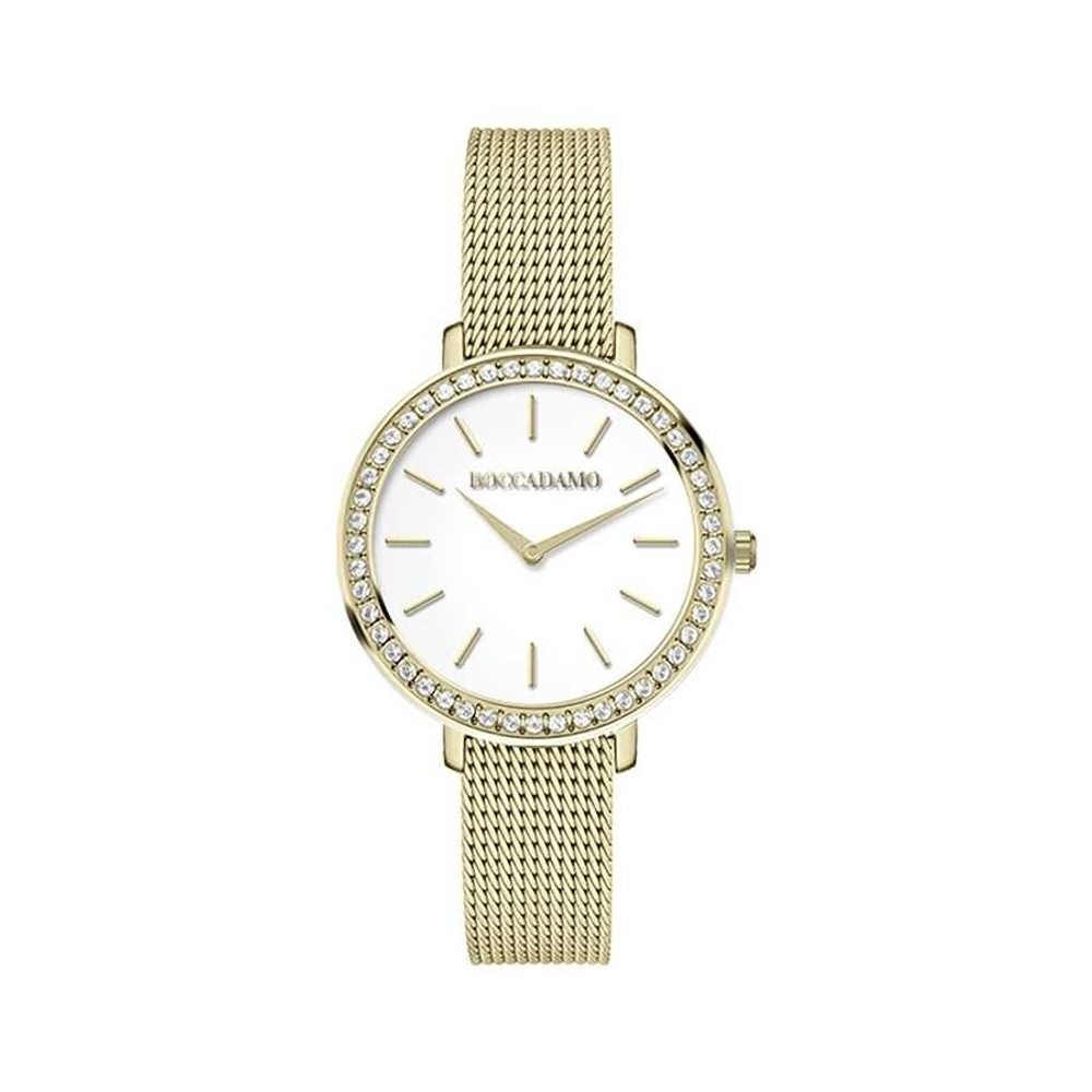 Часы Boccadamo Focus Gold White FC002 BW/G с минеральным стеклом, кристаллами Swarovski