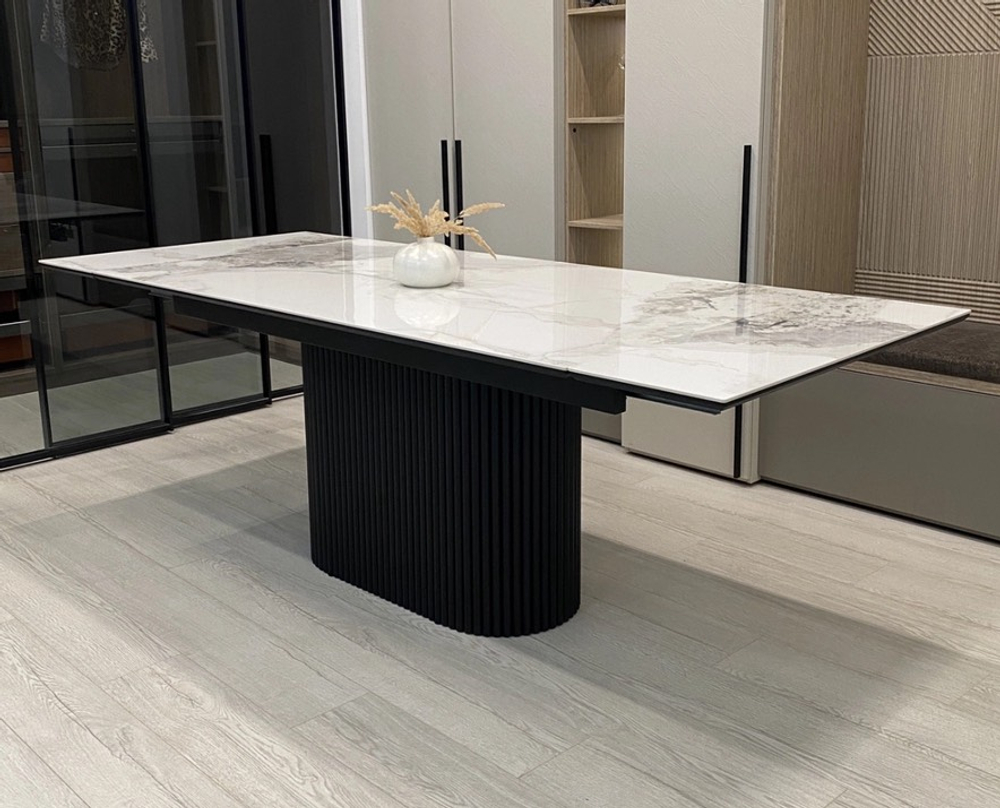 Стол АРИЯ 160 PANDORA LIGHT, керамика / Черный каркас М-City