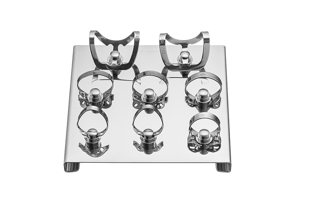 Набор коффердам (раббердам) Brinker Plus Set: подставка для 8 кламп коффердам (раббердам), с клампами Бринкера KSK (Dentech Corporation, Япония) купить на kofferdam.pro