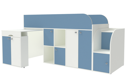 Кровать-чердак КарИВи Малыш 3 Белый  Светло-синий, голубой