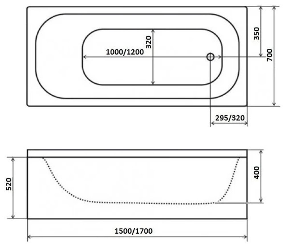 Ванна Ультра 150 (1500x700х400 мм) без ног