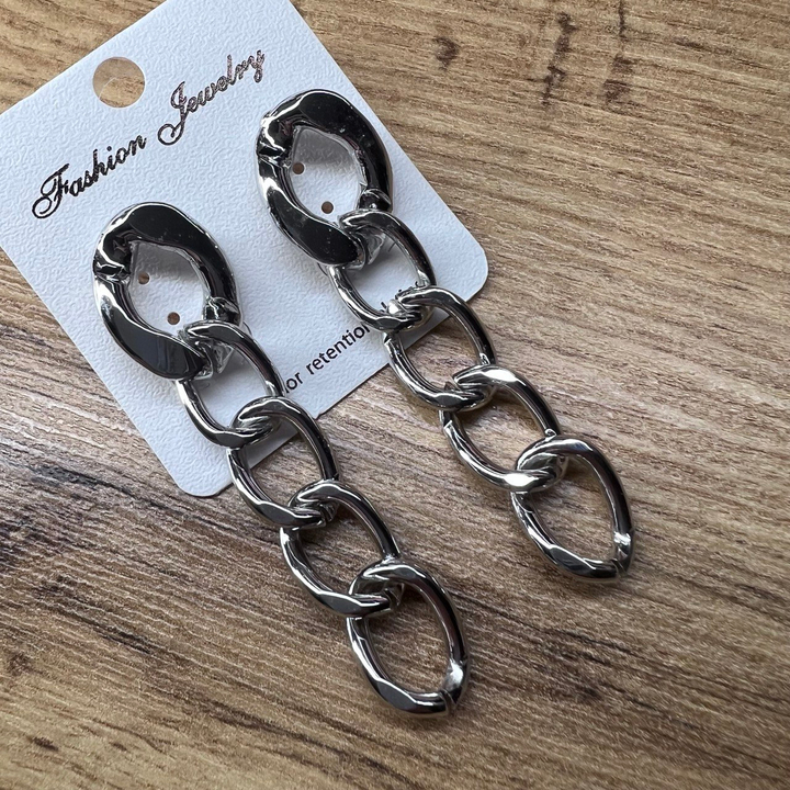 Серьги "Цепи" 5 звеньев плетение панцирное 2 вида металл серебристый 6 см