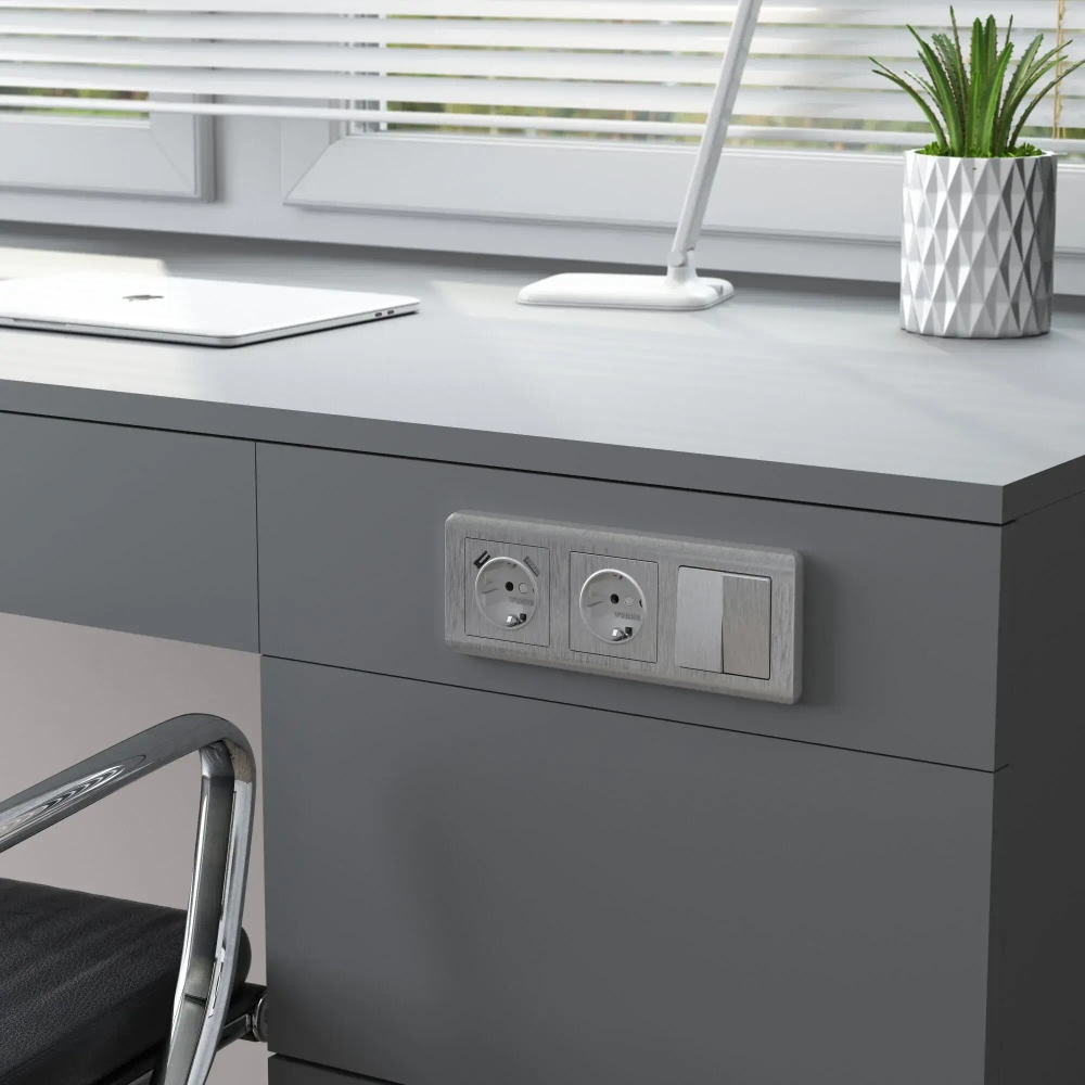 Выключатель двухклавишный (cеребряный рифленый) W1120009