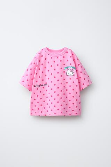 ZARA ФУТБОЛКА В ГОРОШЕК И СЕРФИНГ HELLO KITTY ©, РОЗОВЫЙ