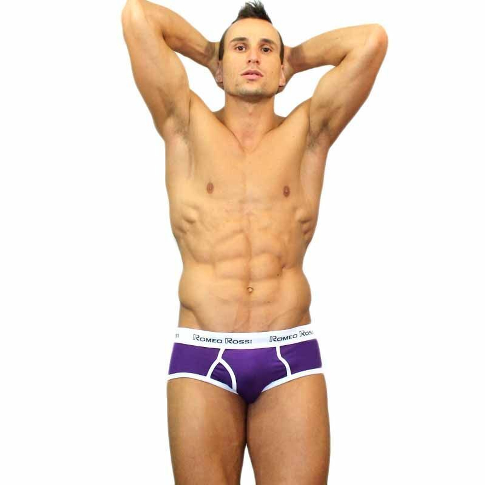 Мужские трусы-брифы с низкой посадкой и контрастной белой резинкой (Размер: L) (Цвет: голубой)