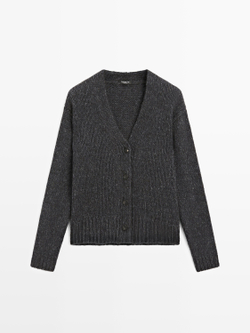 Massimo Dutti Кардиган из смесовой шерсти с V-образным вырезом, темно-синий