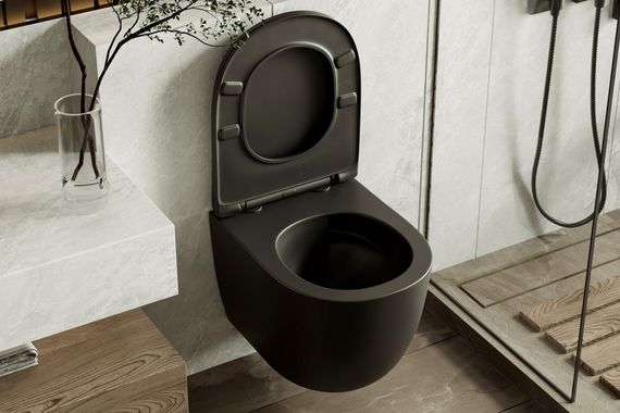 Унитаз ABBER Bequem AC1100TMB подвесной черный матовый, безободковый, смыв торнадо