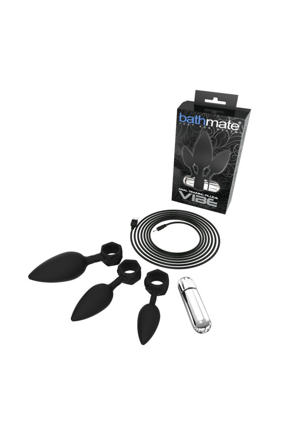Набор из 3 анальных плагов и вибропули Bathmate Anal Training Plugs VIBE (Цвет: черный с серебристым)