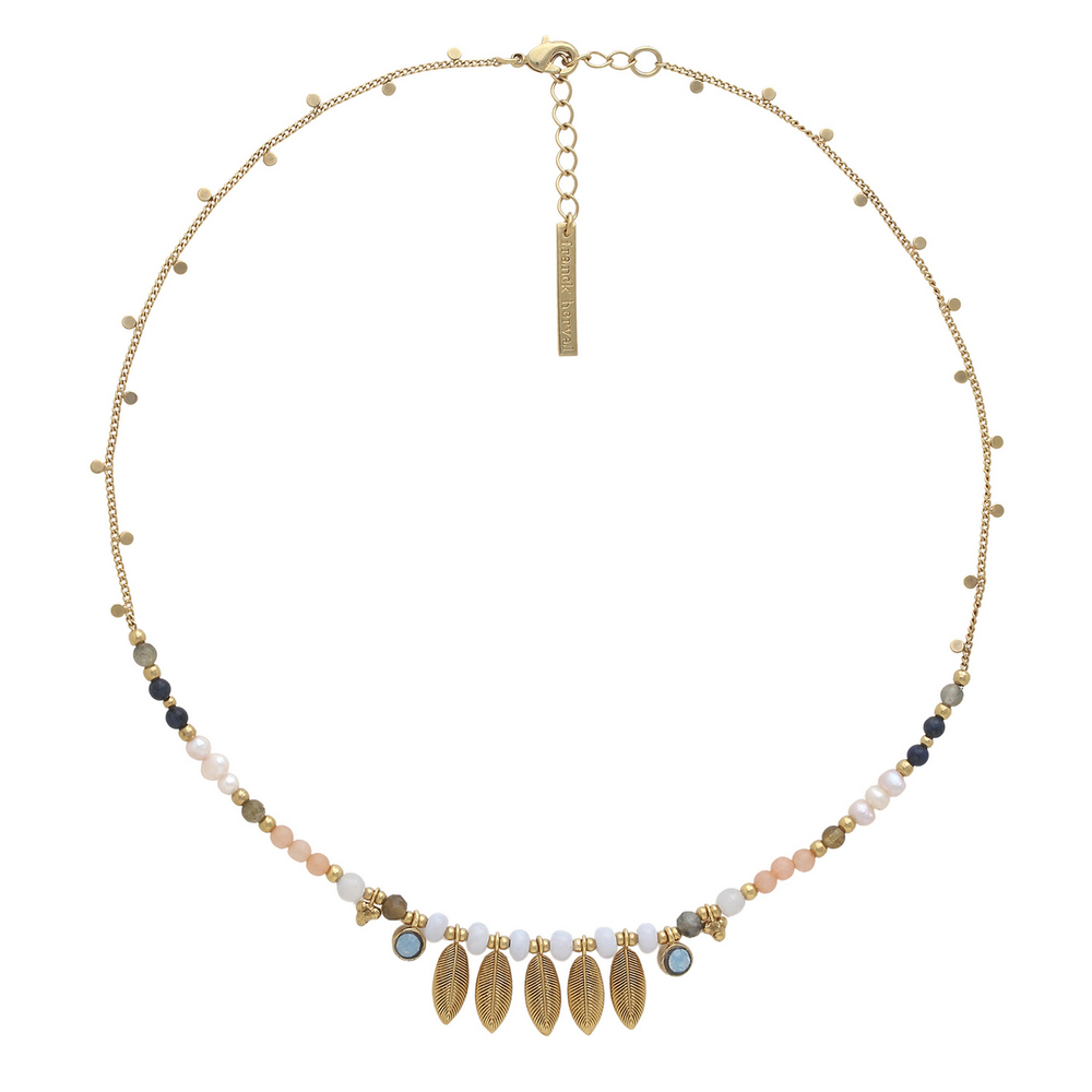 Колье Franck Herval, Palma, с лунным камнем, жемчугом, халцедоном. лазуритом, лабрадоритом и кристал